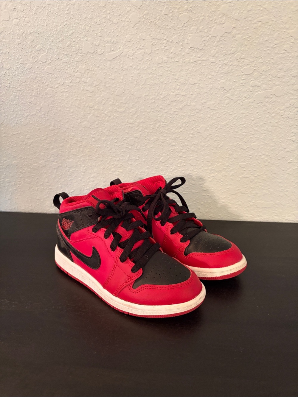 Nike Jordan 1 Kids Red and Black Mid-Top Sneakers